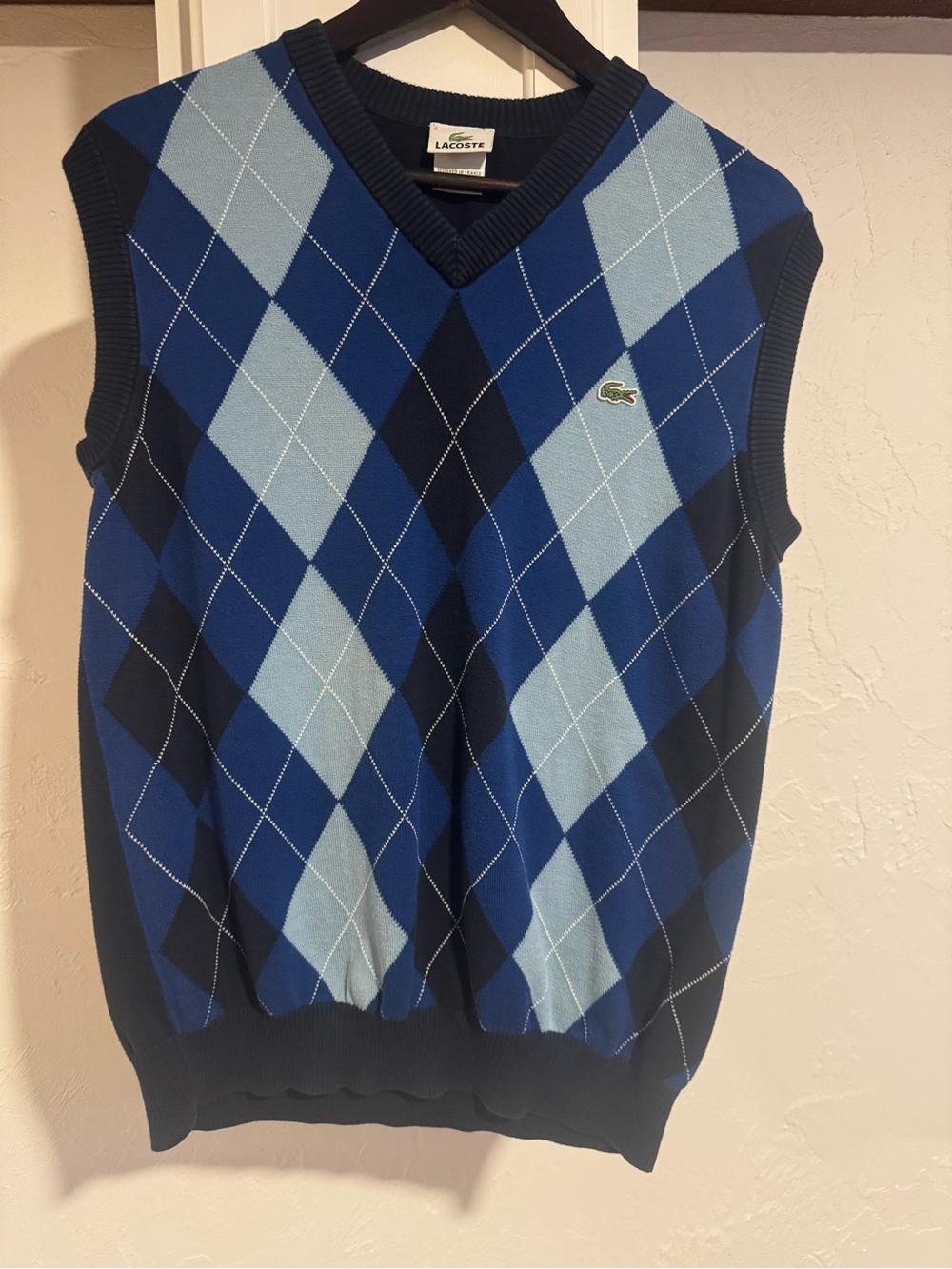 Lacoste Men’s Blue Argyle V-Neck Sweater Vest vintage 5 large